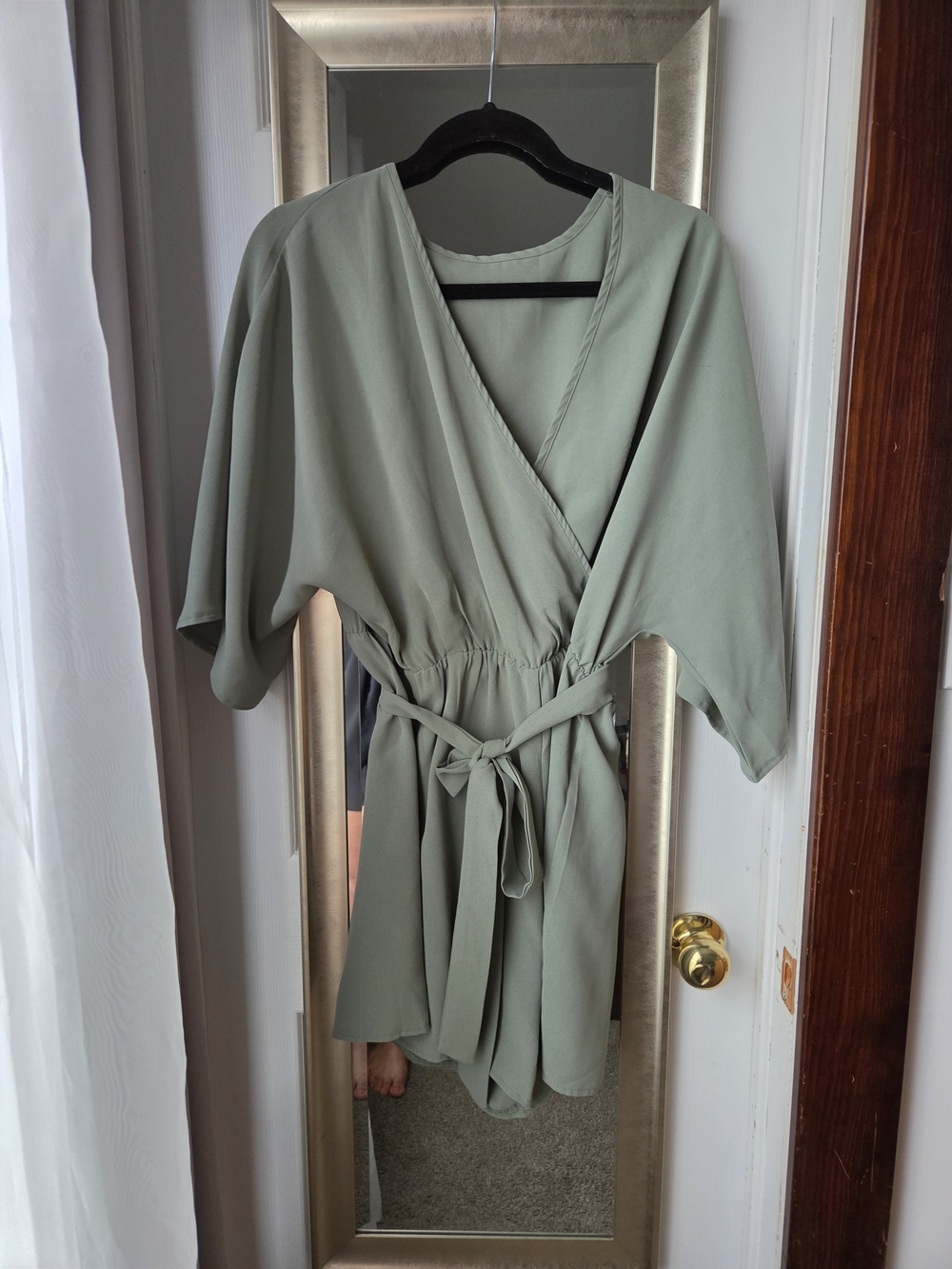 SHEIN Light Sage Wrap Romper with Tie Waist